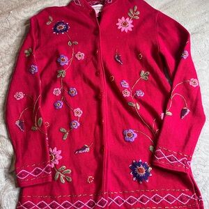 Coldwater Creek Women’s Button Up Sweater Cottagecore Floral Embroidery Sz S